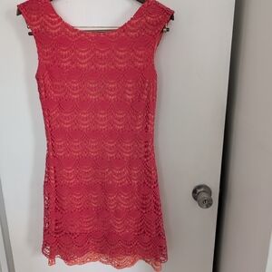 bebe Vibrant Pink Lace Mini Dress